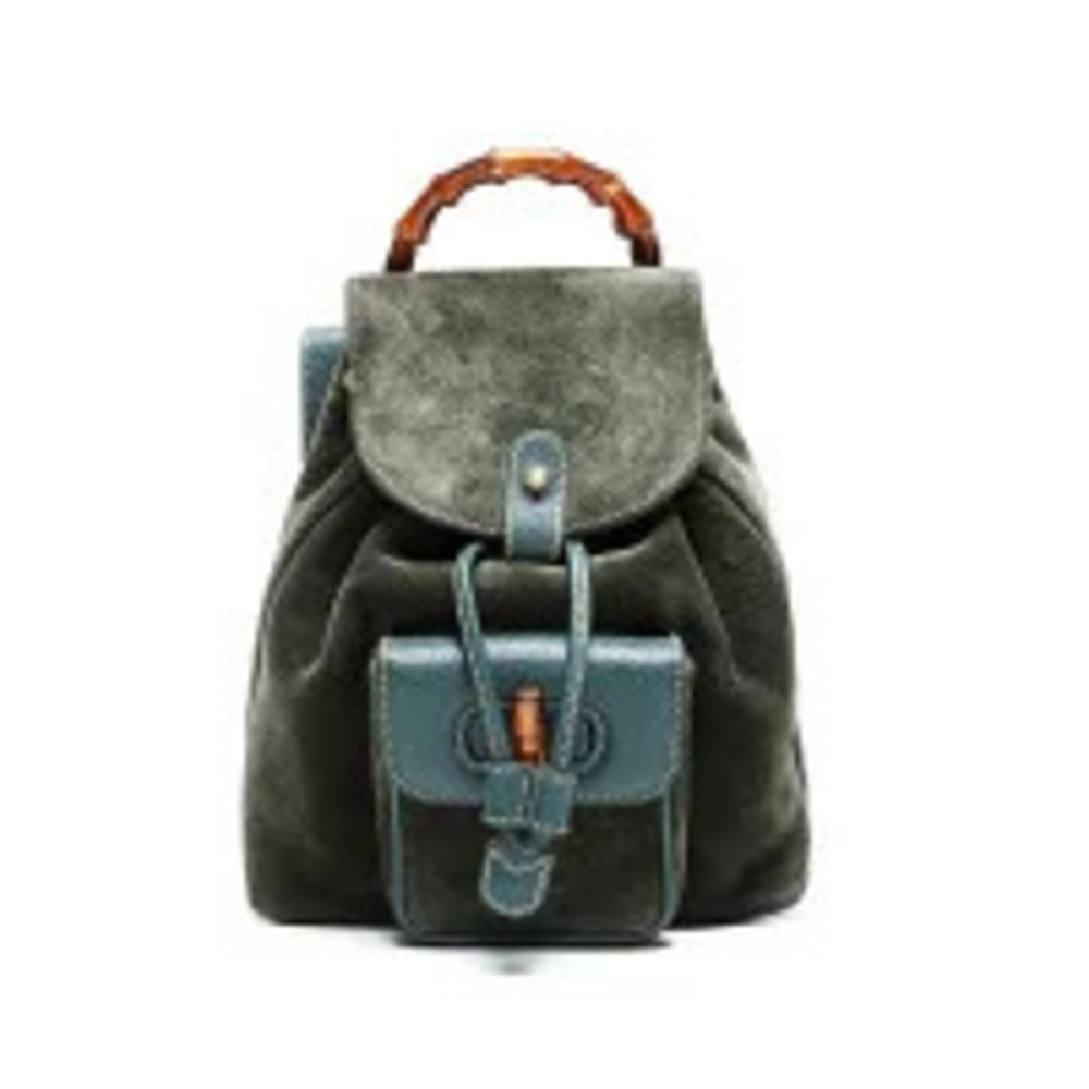 Gucci Suede Bamboo Backpack Daypack Green